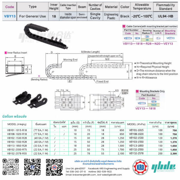 VBY13  CABLE CARRIERS รางกระดูกงูเก็บสายไฟ