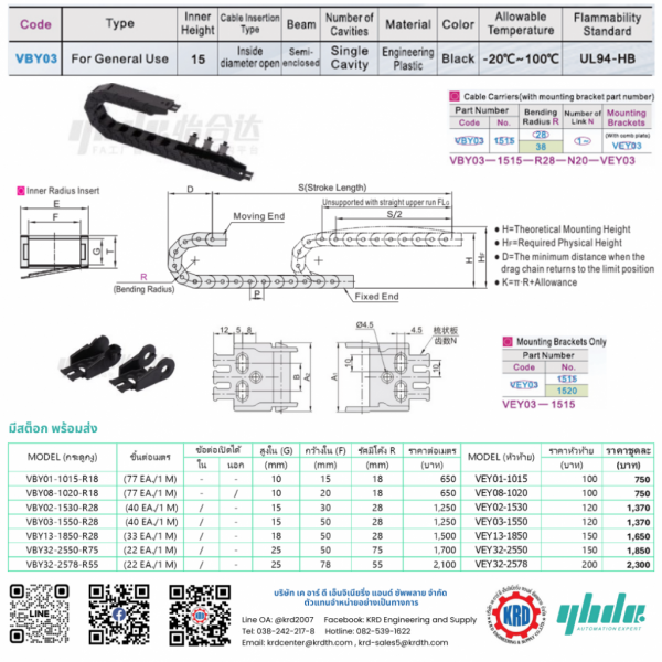VBY03  CABLE CARRIERS รางกระดูกงูเก็บสายไฟ