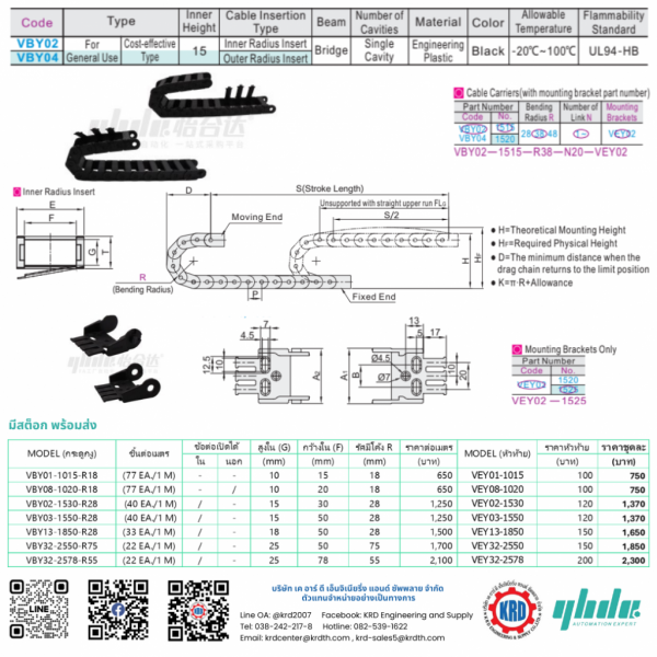 VBY02  CABLE CARRIERS รางกระดูกงูเก็บสายไฟ